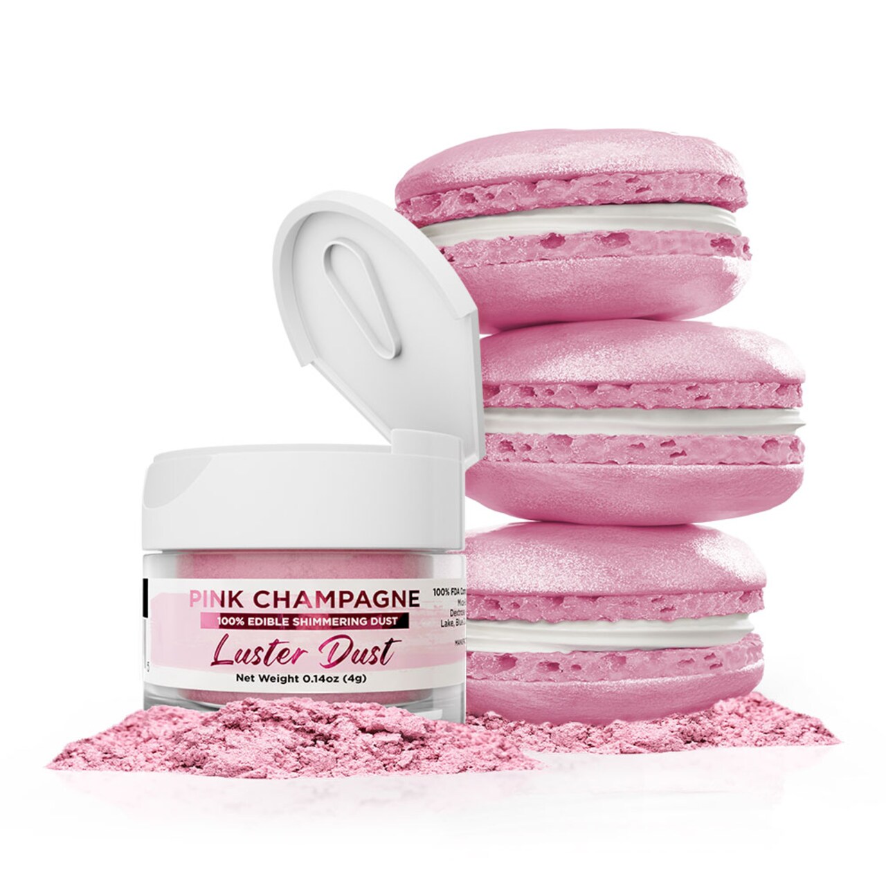 Bakell - Pink Champagne Luster Dust (4g, 1x Jar) Edible Vegan Dust & Paint for Baking, Desserts and Beverages